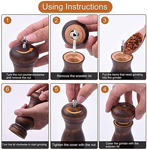 Miniatura 4 de Juego de molinillos de sal y pimienta de madera, con grosor ajustable para sal marina, pimienta negra o especias, juego de molinos de sal y