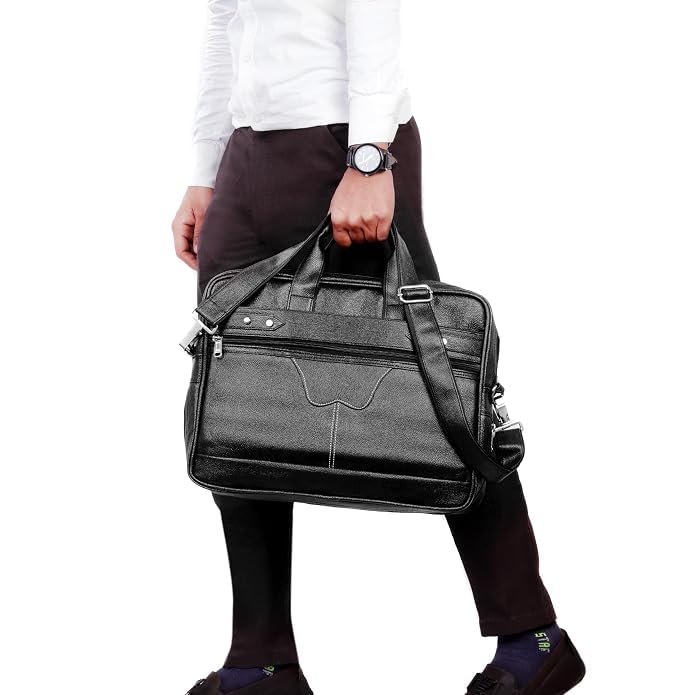 Image of Men's Synthetic Leather Messenger Bag, Brown, Professional Laptop Shoulder Bag with Adjustable Strap