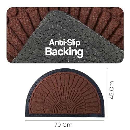 Image of Yellow Weaves Semi Circle Door Mat for Home Entrance, Half Moon Outdoor Rubber Mat - Non-Slip, Anti Skid Half Circle Foot Mat, Dirt Trapper, Heavy-Duty, Main Doormat, 45x70 cm | Coffee Brown