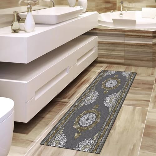 Alfombra antideslizante gris 60x110 cm vintage lavable para pasillos sin resbalones 4