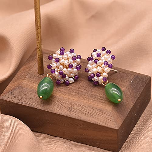 SALAN Orecchini di Perle Naturali per Le Donne Orecchini A Bottone A Forma di Fiore in Argento Sterling 925 Raffinati Gioielli da Donna