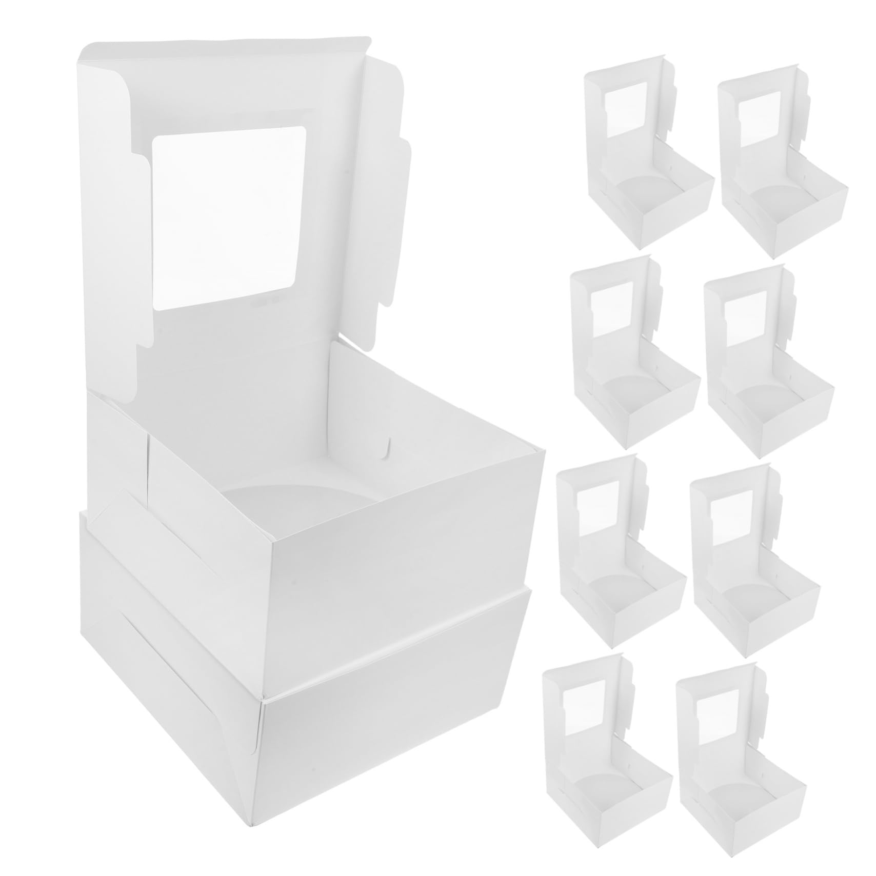 Ciieeo 10pc Tiered Cake Box Rectangle Reusable Carrier Christmas Pastry Boxes with Window Takeaway Bakery