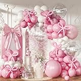 Picture of Pastel Pink and White Balloons Arch Kit 18 Inch*7 Clear Light Baby Pale Pink Bow Balloon Garland, 118 Pcs Macaron Long Balloon as Bow Decor for Girls Birthday Baby Shower Decoration