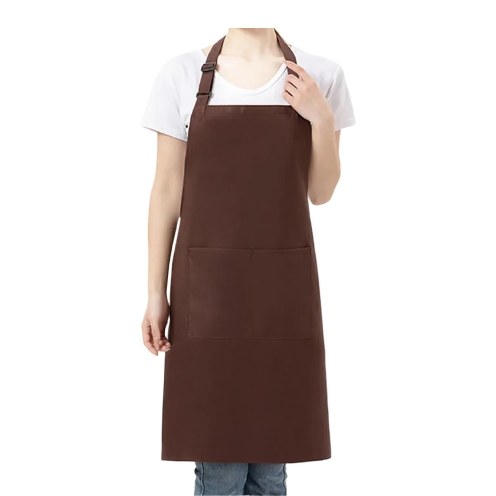 Delantal De Cocina Delantal con pechera ajustable, 2 uds., con bolsillos, delantales de cocina for mujeres y hombres, delantal de Chef con cuello Halter, delantal Simple, herramienta de cocina(Brown)