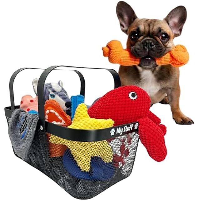 Dog Toy Basket Metal Mesh Metal, Chew Proof Black Dog Toy Bin, Durable Dog Toy Box, Sturdy Dog Toy Storage
