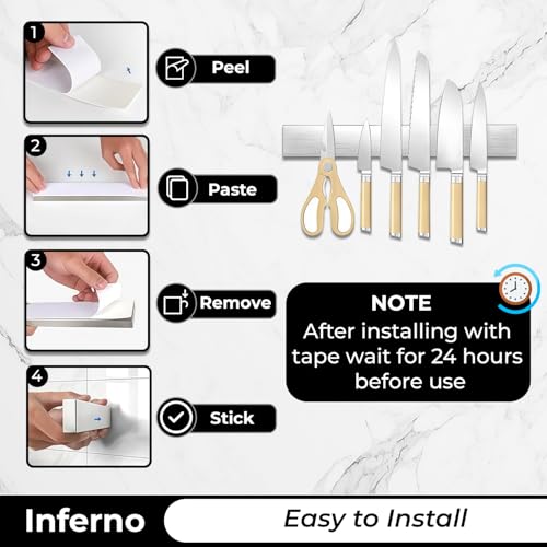 Image of INFERNO 12 Inch Magnetic Knife Strip - Heavy-Duty Wall Mount Knife Holder, No Drill Adhesive, Multi-Purpose Kitchen Organizer