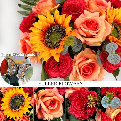 Artificial Cemetery Flower for Grave, Silk Headstone Flower Saddle for Tombstone Decoration - Sunflower Rose and Carnation,Easy Fit and Colorfast image 1