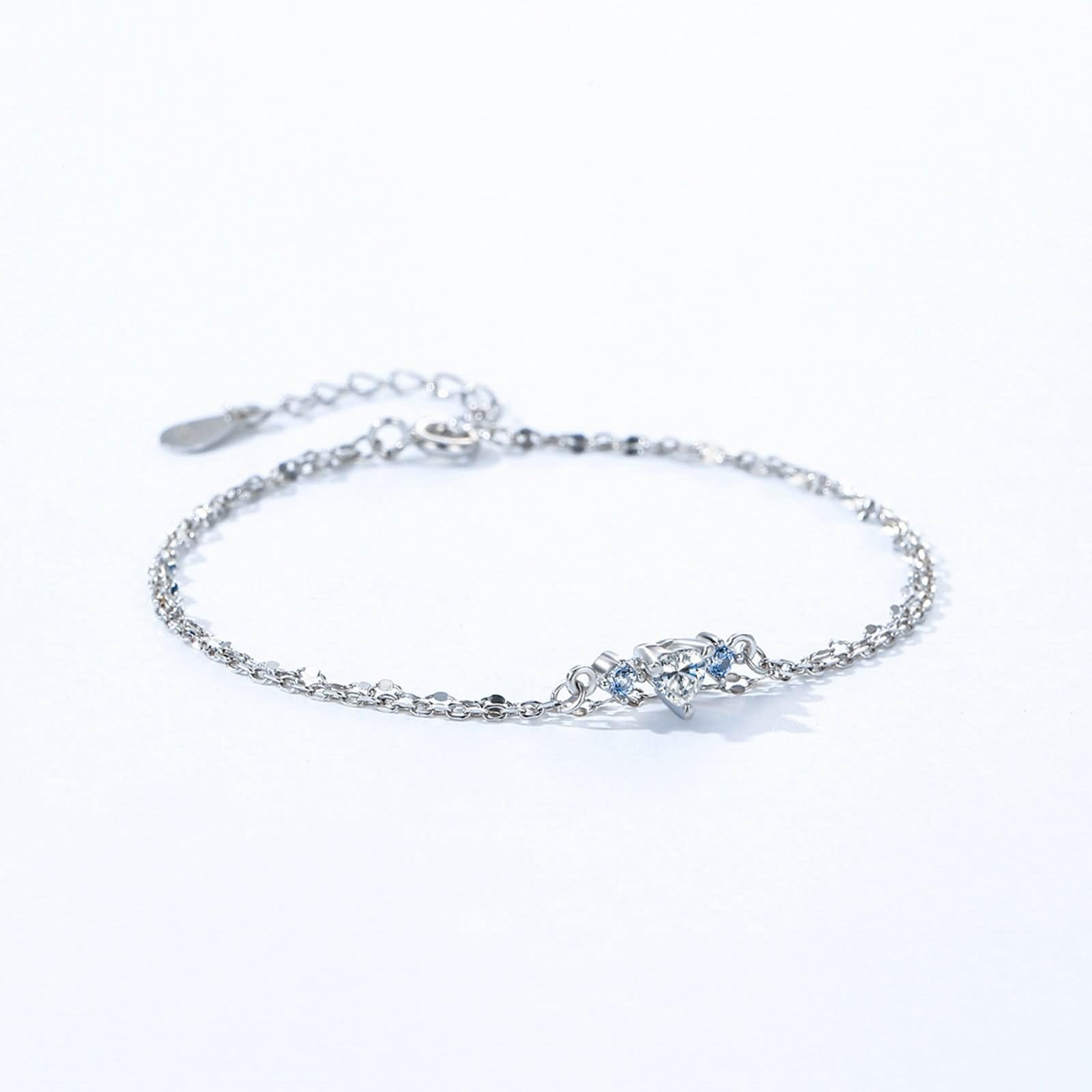 Pulsera de promesa, elegante pulsera de cadena de doble capa con corazón moissanita, bonitos regalos para mujer