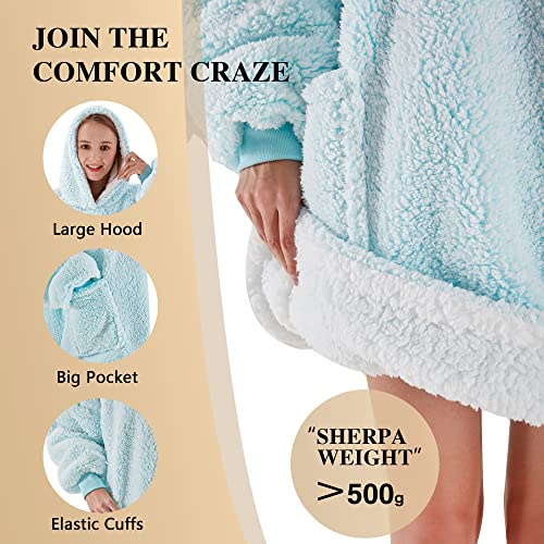 Greenoak Blanket Hoodie Oversized Sherpa Wearable Blanket Sweatshirt, Ultra Soft Fuzzy Fleece Hooded Blanket, Plush Cozy Warm Reversible Sherpa Hoodie Blanket For Women Men Adult Teen (Large, Teal) #TOP1