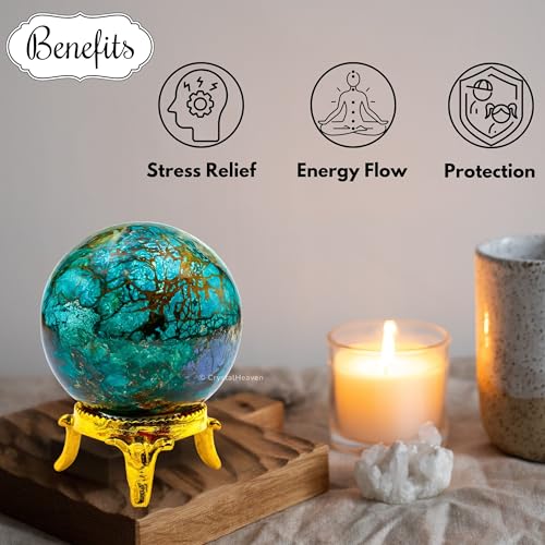 Image of Certified Chrysocolla Crystal Ball for Meditation - Premium Crystal Vastu Items for Home and Feng Shui Items for Good Luck - Ideal for Pooja Supplies and Spiritual Practices (2 inch Inch)