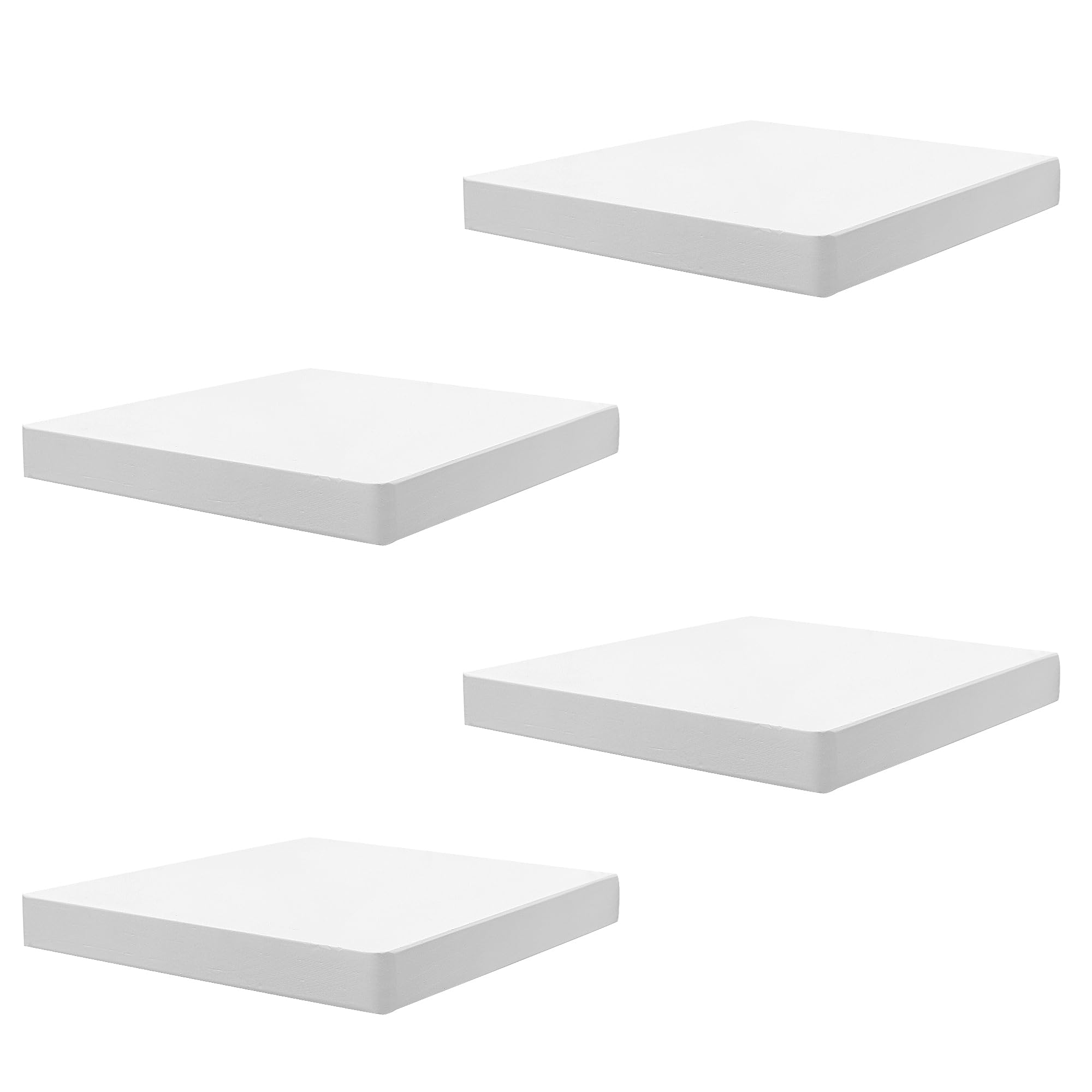 Scaffali Fluttuanti da Parete, Set da 4, Scaffali Quadrati in Legno Massiccio da 20.3 cm, Piccoli Scaffali Decorativi per Bagno, Camera da Letto, Soggiorno e Cucina – Bianco