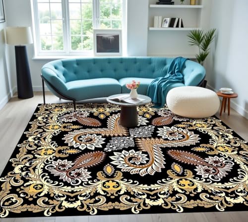 Vexyora Black Yellow Brown Traditional French Country Area Rug 11x11