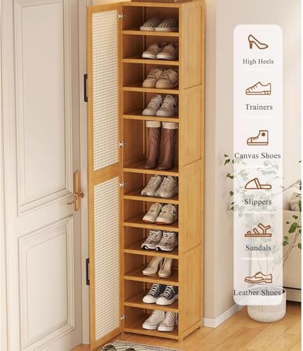 Bambusowy stojak na buty nizer wysoki wolnostojąca szafka z drzwiami do przedpokoju, szafy lub sypialni, oszczędność miejsca, design na buty i buty