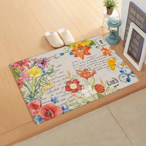 Vintage Floral Antifatigue Kitchen Bath Door Mat Cushioned Runner Rug,Washable Welcome Floor Sink Mat,Waterproof & Non-Slip Kitchen Standing Doormat,Farmhouse Country Rustic Chic Plant Leaves 18
