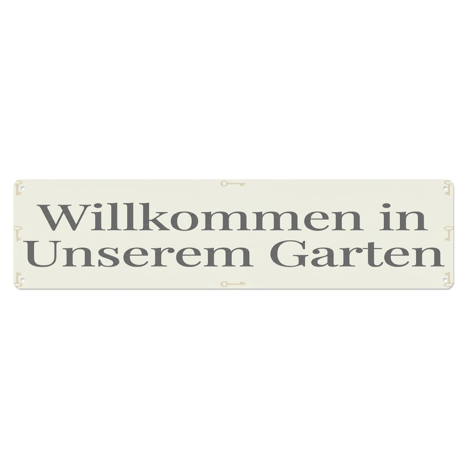 Vintage Welcome to Our Garden Ivory Metal Tin Sign