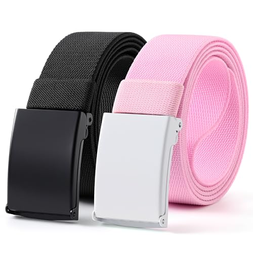 Image of Mile High Life Stretch Canvas Belt for Men, Golf Casual Elastic Web Belt, Top Military Buckle, Adjustable Cut to Fit