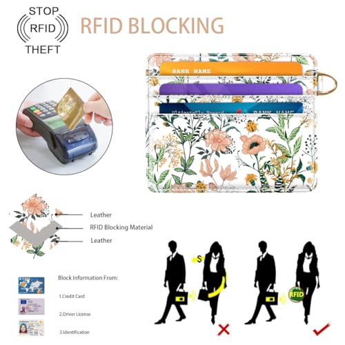 Image of Slim Minimalist Pocket Credit Card Holder Wallet Women | RFID Blocking Lightweight Thin Small Cute Card Cases, White Flowers