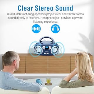 MEGATEK Portable CD Player Boombox with FM Radio, Bluetooth, USB Port, AUX Input, and Headphone Jack – CD-R/CD-RW/MP3-CD Compatible, Clear Stereo Sound, Backlit LCD Display – Blue Jay