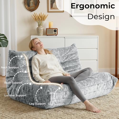 Image of HABUTWAY Giant Bean Bag Chairs Loveseat for Adults,2 Seater,Light Grey