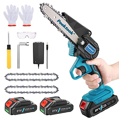 Image of Mini Chainsaw Cordless 6Inch, Peektook Chain Saw Electric Chainsaw Battery Saw with 2 2.0Amh Battery & 2 Chains, Small Chain Saw Electric Saw with Strong Motor for Tree Trimming, branches cutting