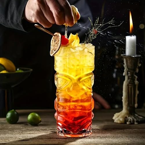 Image of Melbify Tikki Face Beer Glasses | Set of 12 | 350 ml | Long | Crystal | Tall Beer Glass | Highball | Serving for Beer, Cocktail, Mocktail | Drinking Glass