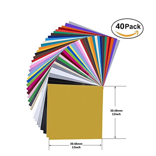Vinyl Sheets 40 Pack 12” x 12” Premium Permanent Self Adhesive Vinyl Sheets for Craft Cutters,Printers,Letters,Decals (35 Color)