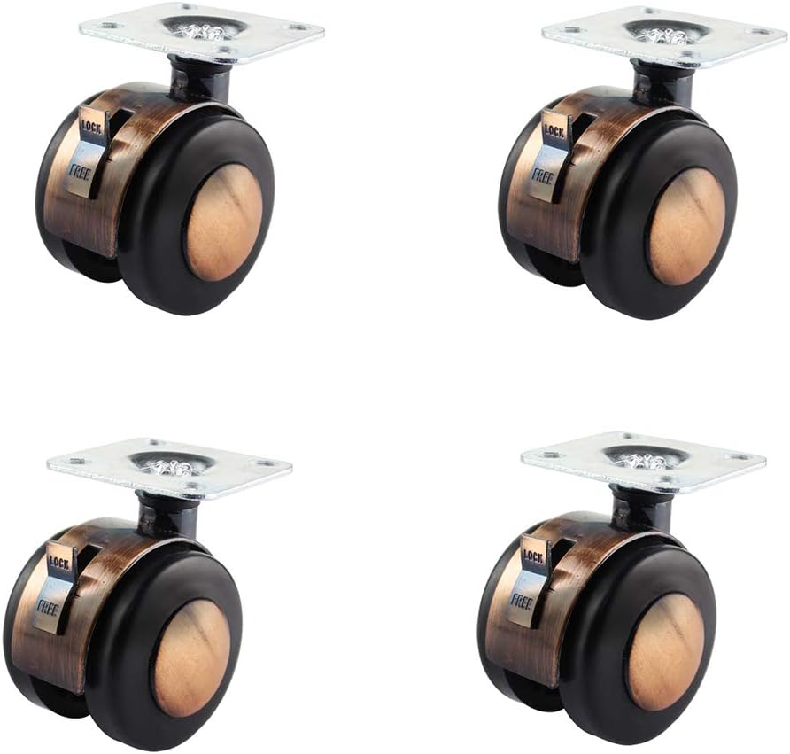 HLILY 2-Pulgada Plancha De Zinc De Las Ruedas Giratorias Retro Universal Cuadrado De La AleacióN con Freno De La Rueda Tabla Y Silla Mini Piezas De Repuesto (4 Piezas)