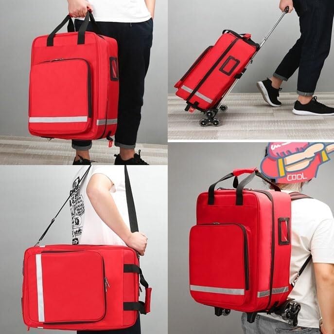 Emergency Treatment Backpack, Large Capacity First Aid Bag for Car, Hiking, Camping, Travel with Tie Rod, Waterproof Oxford Cloth(Red) (White)