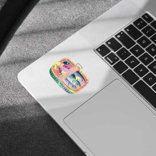 Image of 3 Pcs Kawaii Style Sardines Sticker, in Can Fish Sticker, Dark Humor Funny Bumper Die-Cut Vinyl Sticker 3 Inches for Water Bottles Laptop Phone Car Ski Helmet (Hologram, 3 inch)