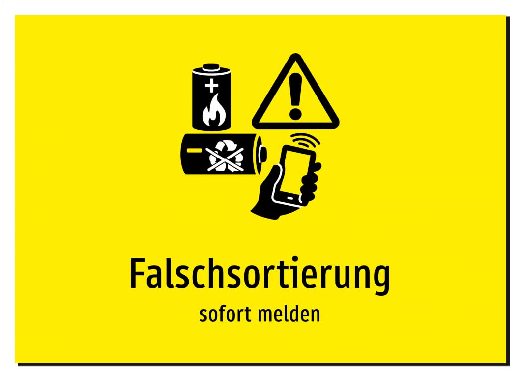 37003-DE-S-13 | Falschsortierung - sofort melden | Aufkleber A2, 594 x 420mm | mit Symbolgrafik und Text