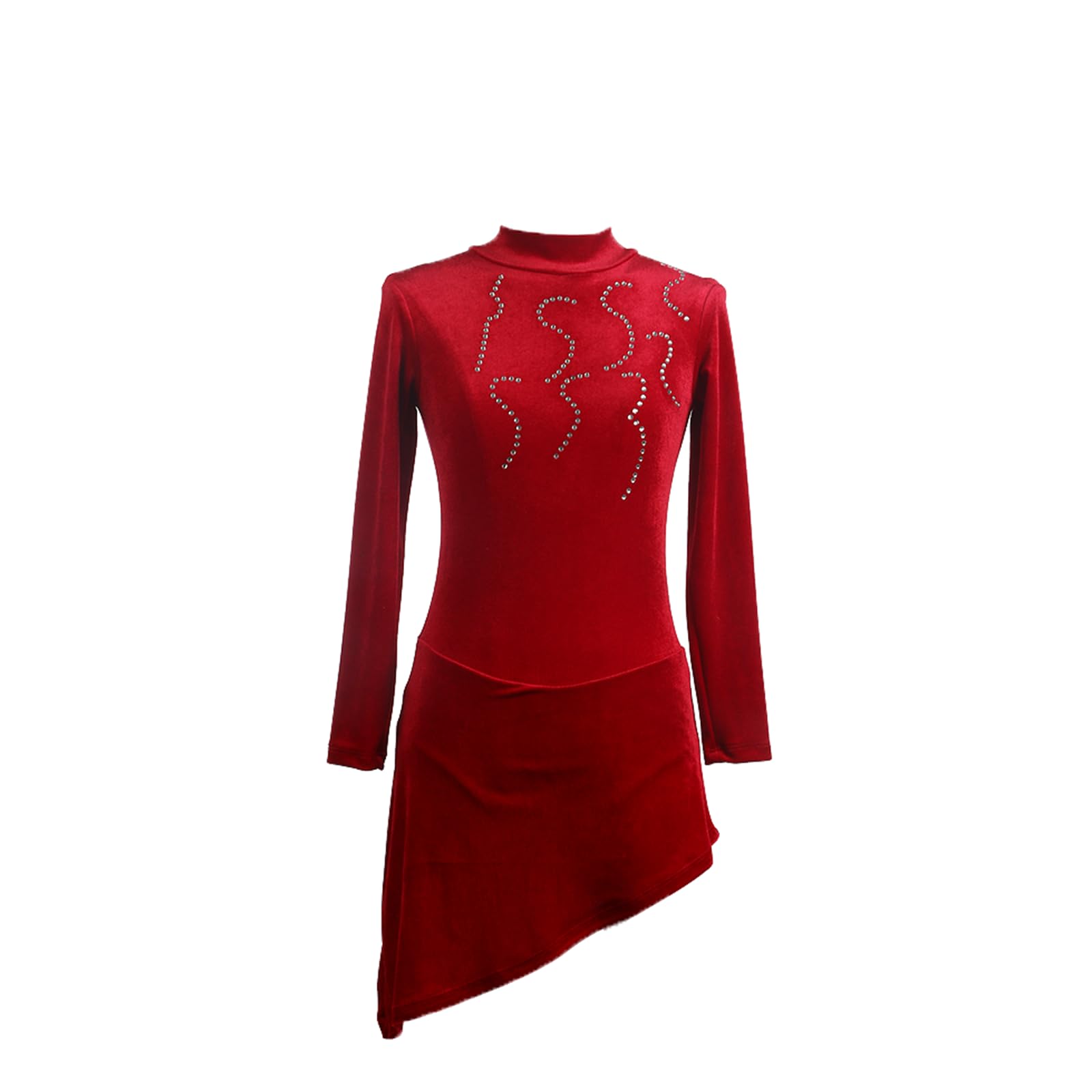 Vestido de Patinaje artístico, Traje de competición de Terciopelo con Diamantes de imitación, Leotardo de Danza de Ballet lírico y Gimnasia, Vestido de Patinaje sobre Hielo (Rojo XXL)