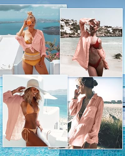 Image of CoCozy Bathing Suit Cover Ups for Women, Long Sleeve Swimwear Button Down Shirt Dress Swimsuit Bikini Beach Cover Up 2026