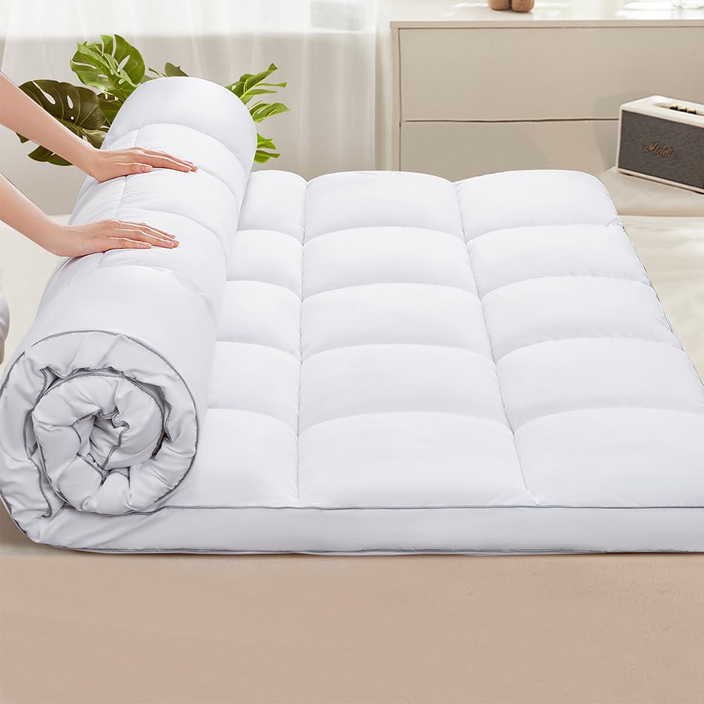 Shilucheng King Mattress Topper, Extra Thick 1000 GSM Mattress Pad Cover for Back Pain Relief, Cooling Breathable Pillow Top Protector with 8-21" Deep Pocket, All Season Bedding (White,78"x80")