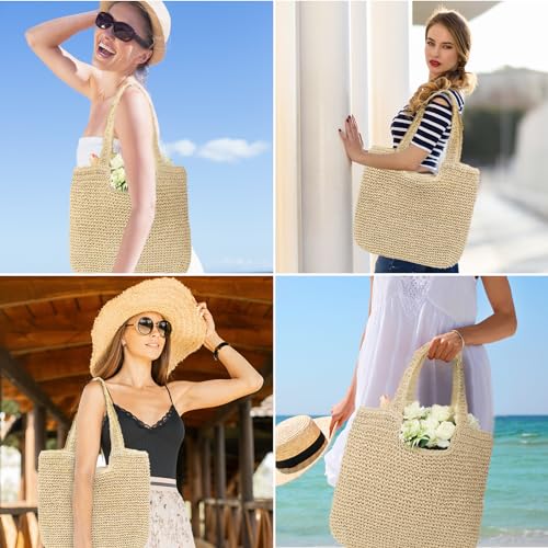 Image of ZWIN Straw Beach Tote Bag for Women,Summer Beach Bag Rattan Handbag,Large Woven Tote for Holiday,Daily Use.Handmade Weaving Handbag.