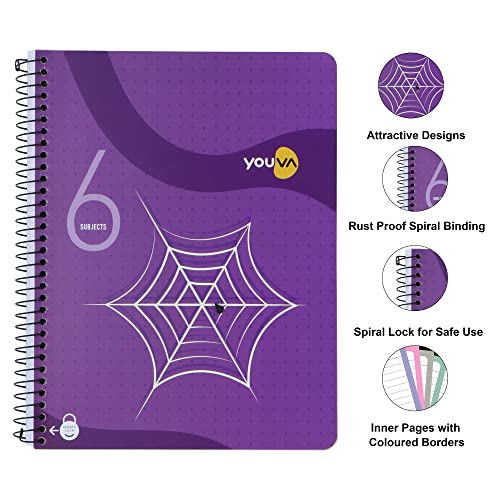 Image of YOUVA Navneet Six Subject Book Spiral | 20.3 cm X 26.7 cm | Single Line | 300 Pages