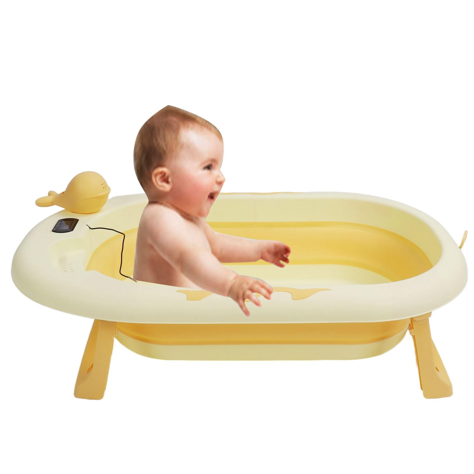Badewanne, Dicker, Sitzender, Liegender Babybadeeimer mit Rutschfestem Boden Tragbarer Zusammenklappbarer Badeeimer für den Täglichen Gebrauch (Gelb)