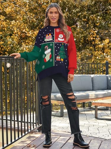 Image of LILLUSORY Women's Oversized Batwing Sweaters 2026 Fall Outfits Trendy Crewneck Knit Side Slit Fashion Pullover Tops