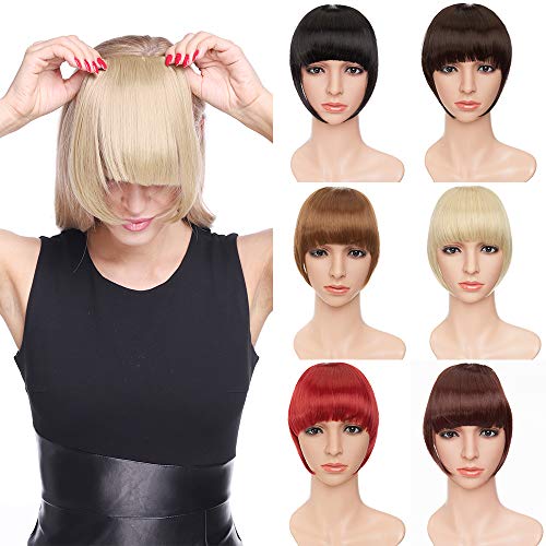 TESS Flequillo Postizo Pelo Natural con 2 Clips Frontales, Castaño medio/rubio claro claro Flequillo Postizo 30g Postizos de Pelo Natural, Neat Bangs Extensiones para Mujeres