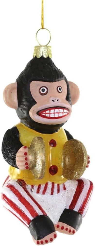 Cody Foster & Co Vintage Toy Monkey Blown Glass Hanging Ornament GO-9875