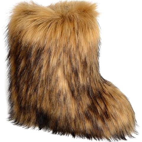 Valpeak Snow Boots for Women 2023 Furry Boots Winter Knee High Flat Heel Fluffy Faux Fur Boots(Natural,9) Cover