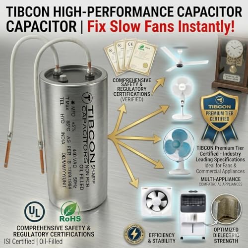 Image of Tibcon Original 2.5MFD 220-240V-440VAC Oil Filled Fan Capacitor Fix Slow Fan Instantly, Boost Speed for Ceiling,Table,Pedestal,Wall,Exhaust&Cooler Fans,High RPM,EnergySaving,ISICertified,Easy Install