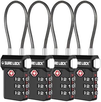 SURE LOCK TSA Approved Luggage Locks with Open Alert & Easy-Read Dials, Re-settable 3-Digit Combination, Zinc Alloy Body for Suitcase, Backpack, Gym Lockers (Multiple Colors)