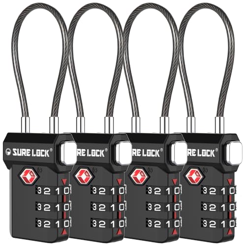 SURE LOCK TSA Approved Luggage Locks with Open Alert & Easy-Read Dials, Re-settable 3-Digit Combination, Zinc Alloy Body for Suitcase, Backpack, Gym Lockers (Multiple Colors)
