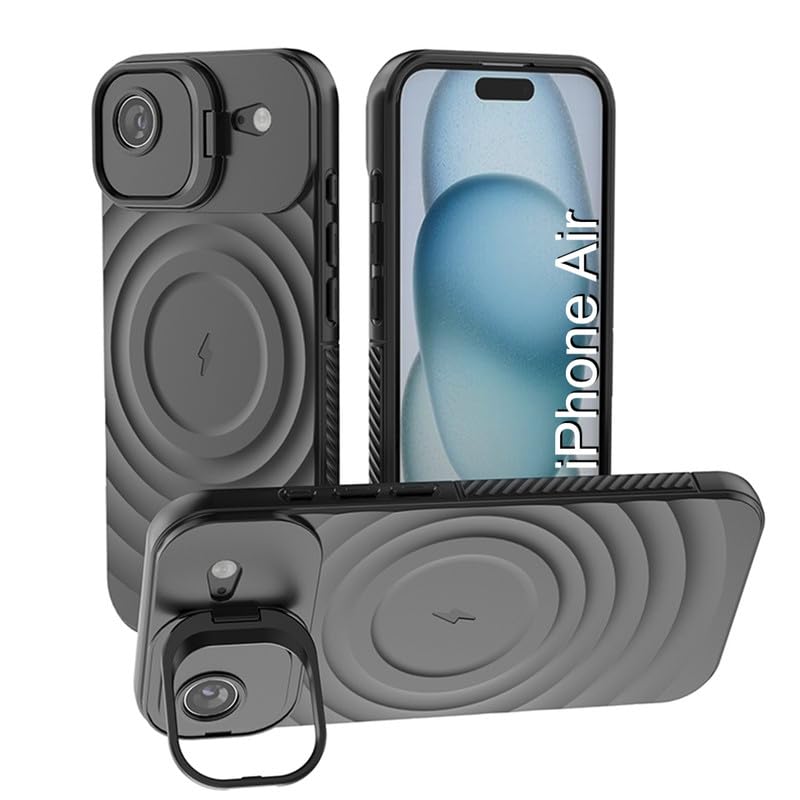 Image of LuxuryKase Shockproof Case for iPhone Air | Ripple Pattern | Camera Protection | Inner Velvet Fabric Lining | Protective Cover with Enhanced Grip & Wireless Charging Support - Black