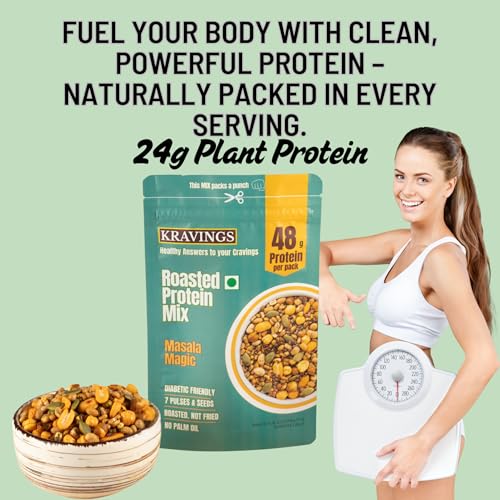 Image of Kravings Roasted Soyabean Protein Snack | 38g Natural Protein per Pack | Roasted Not Fried | Crunchy, Tasty & Delicious | Healthy Protein Rich Snack | Protein Mix & Pudina Soyabean Flavor (Pack of 2, 200g Each)