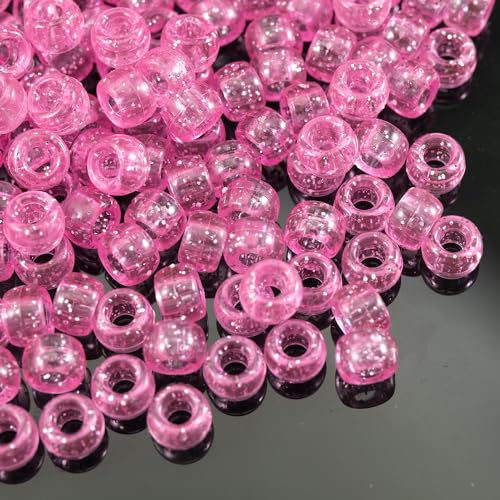 Image of Gxueshan 1000 Pcs Acrylic Plastic White Pony Beads 6x9mm Bulk Kandi Beads for Friendship Bracelet Necklace Jewelry Making Pens Hair Braiding Kit (Transparent Pink)
