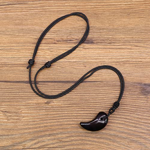 Amorwing Adjustable Unisex Japanese Three Sacred Treasures Magatama Obsidian Pendant #TOP5