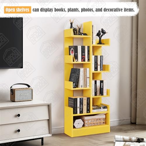 Image of ABOUT SPACE Open Book Shelf Book Storage Display Rack - Wooden Multipurpose Book Storage Display Organizer Rack with Solid Finish Showcase Stand (Yellow - L 47 x W 20.8 x H 141.2 cm)