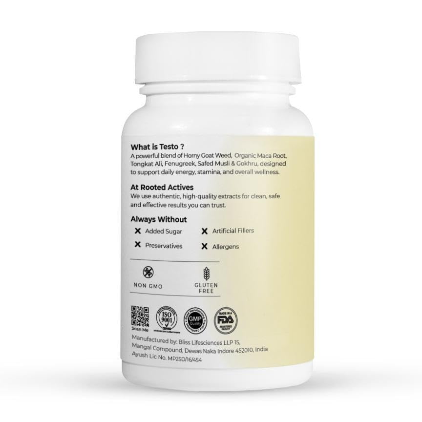 Image of Rooted Actives Vitality Blend | Maca Root, Safed Musli, Horny Goat Weed for Energy, Stamina, Endurance & Performance | For Men & Women | High Potency | 30 Tablets