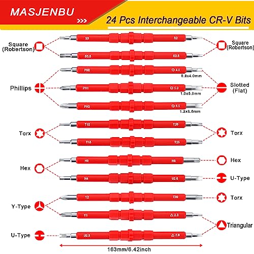 Masjenbu 1000V Insulated Electrician Screwdriver Set, All In One 24 Pcs Strong Magnetic Bit With Handle-Phillips Slotted Torx Hex Square(Roberson) For Professional Work And Home Diy thumb #1